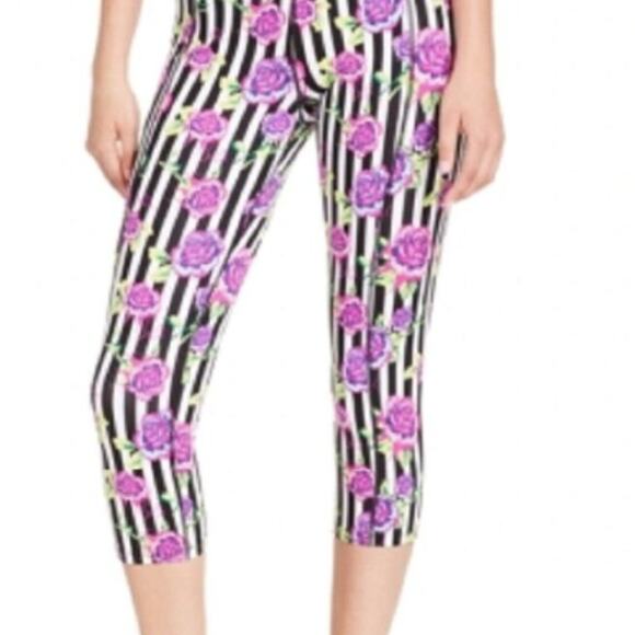 Betsey Johnson Active Cropped Leggings floral Stripes M - Picture 1 of 6